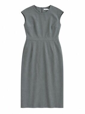 Tailored Cap-Sleeve Midi Dress in Gray
